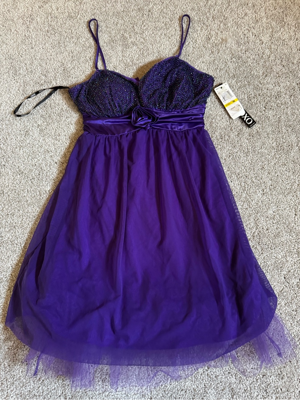 XOXO Beaded Purple Tulle Chemise with Satin Waist Rose